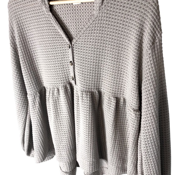 So Thermal Waffle Knit Hooded Top Sz S Peplum Beach Casual Boho Beige Sweatshirt - Picture 6 of 9